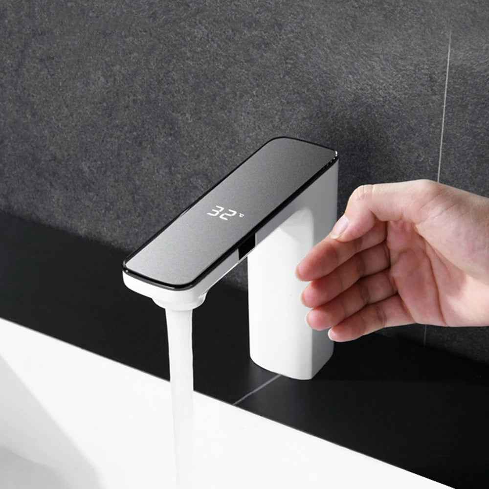 Cowee Intelligent LED Bathroom Faucet - - bathroom faucet digital faucets grey gun grey silver touchless white