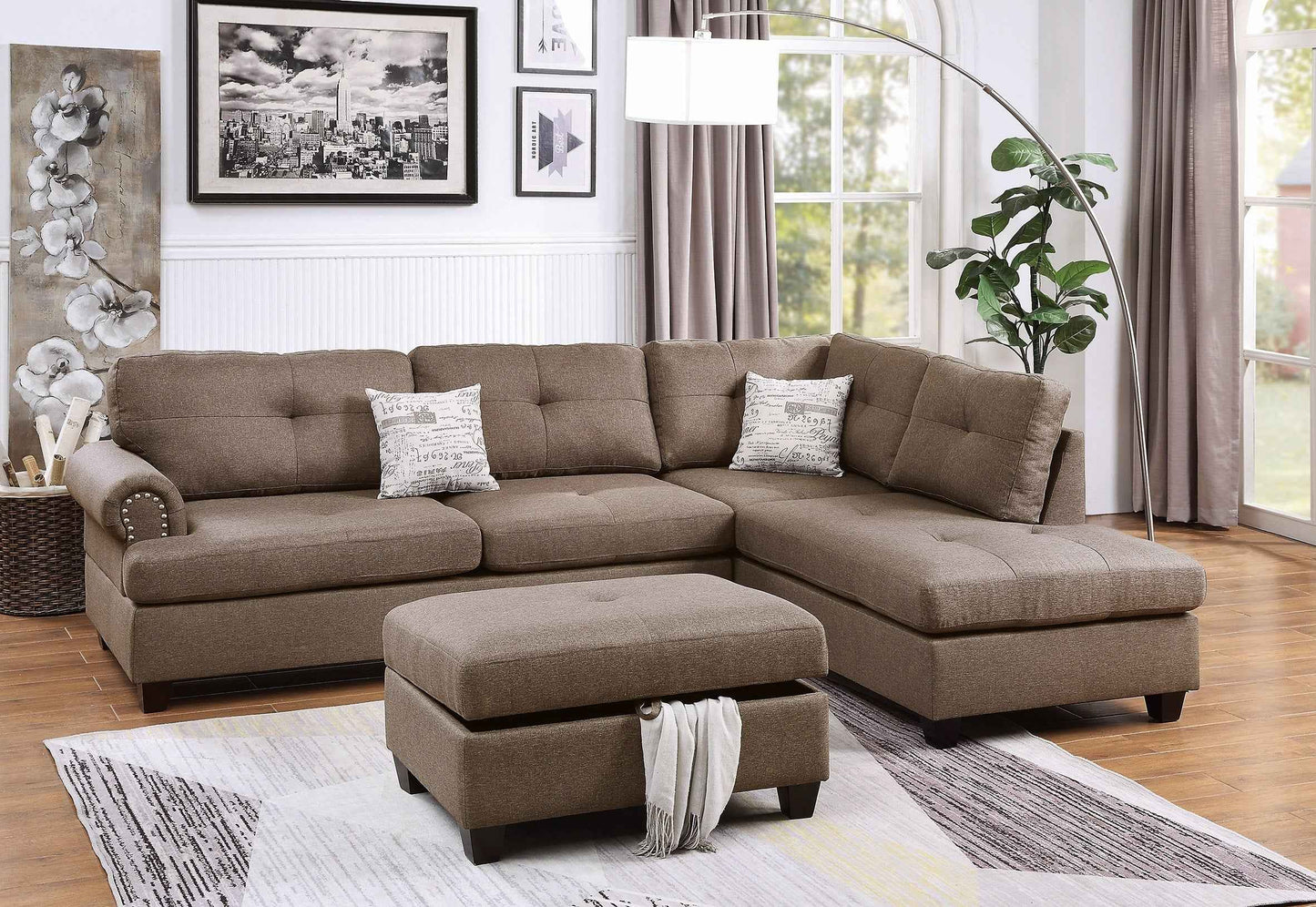 Ellemi 3pc Sectional Sofa | Mocha - - sofa