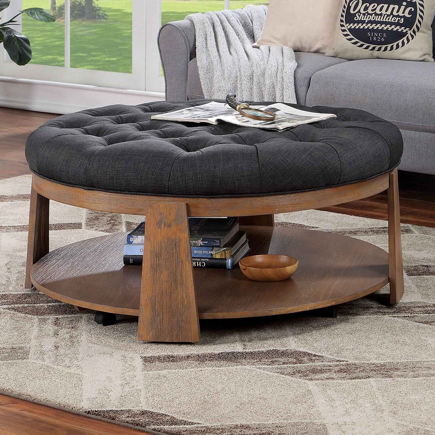 Foney Tufted Ottoman | Dark Grey - Default - bench