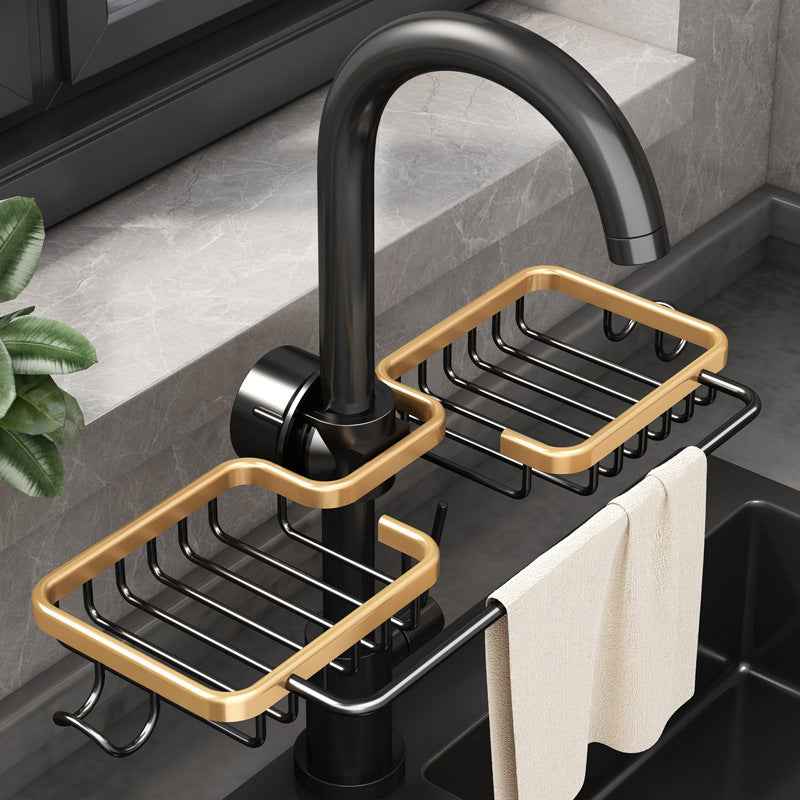 Drain Storage Faucet Rack - Black Gold With Towel - black Drainer Rack Sink