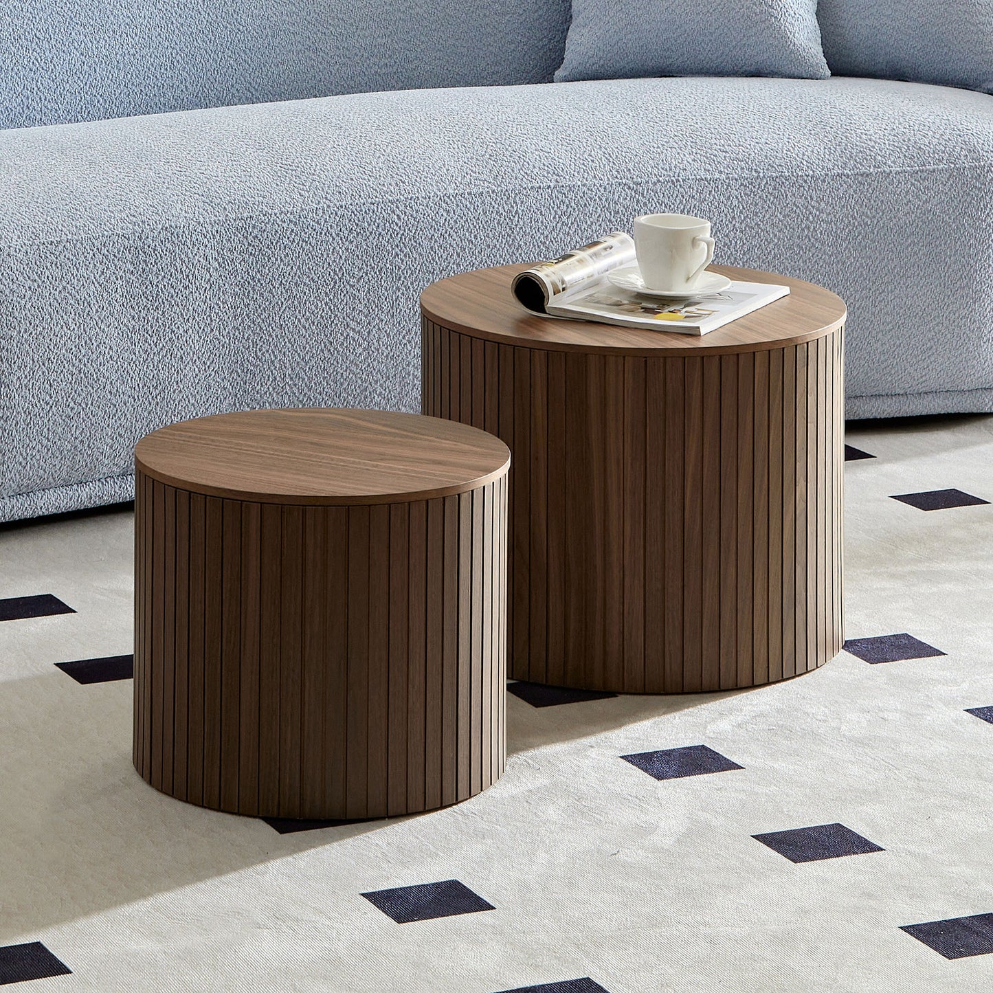 Yargor 2-Piece Handcrafted Round Coffee Table Set | Walnut - Default - tables