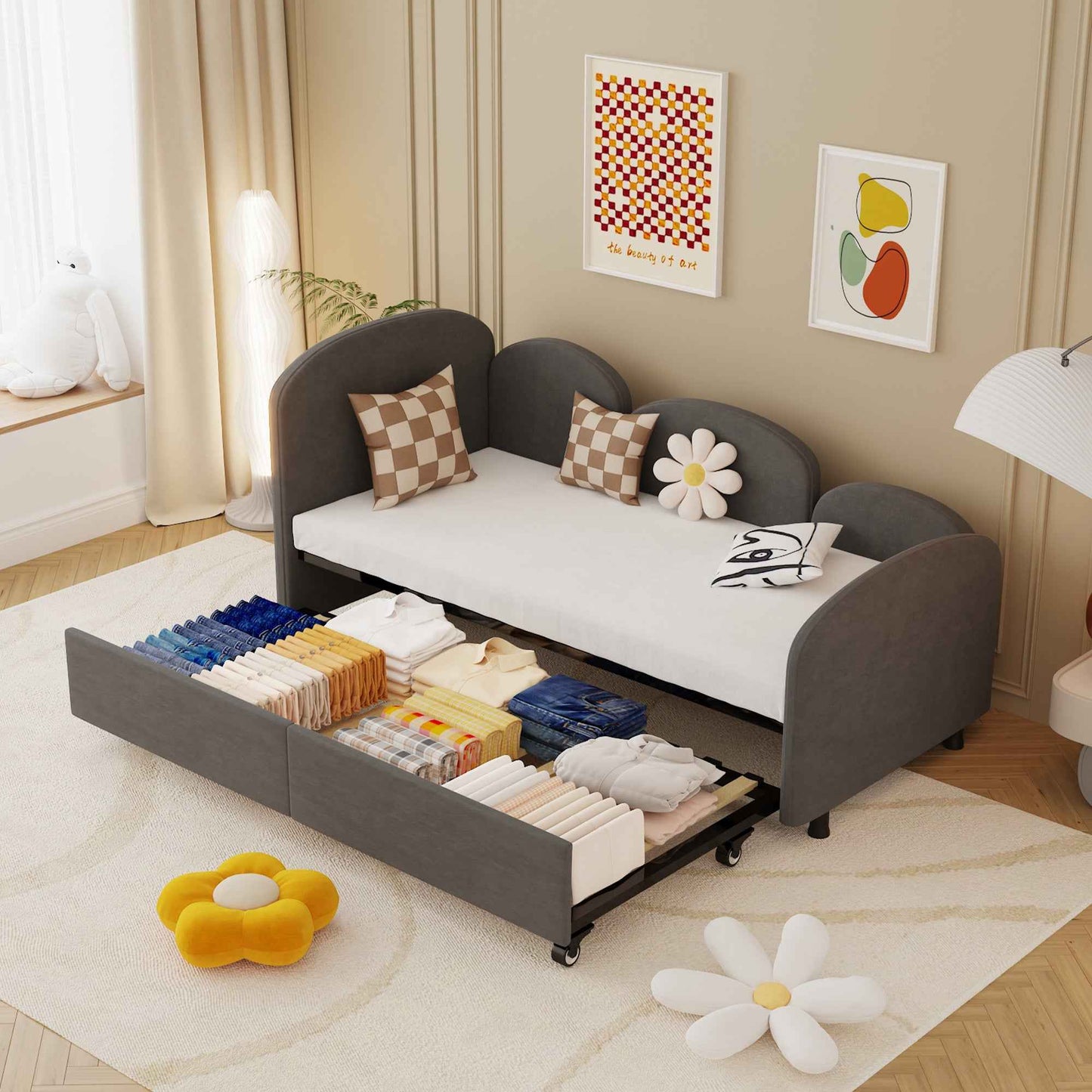 Agamph Twin Size Daybed | Dark Gray Velvet - Default - beds