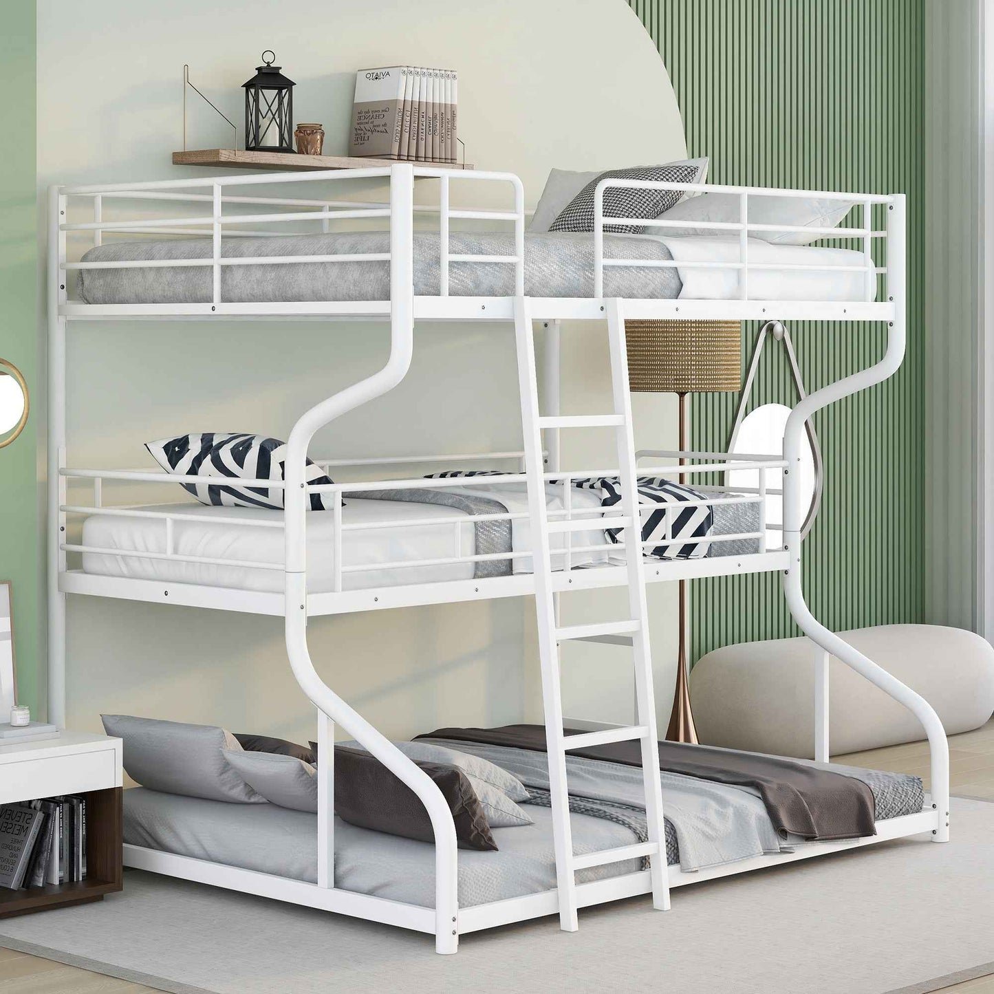 Biscaft Metal Triple Bunk Bed | Full XL Over Twin XL Over Queen | White - Default - beds