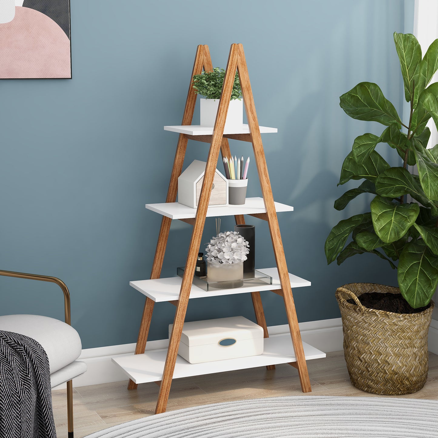 Nulap Short Ladder Display Bookcase | White - - bookcase white wood