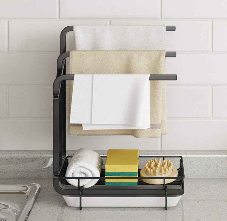 Countertop Sink Draining Rack - - black Rack Rail Storage white