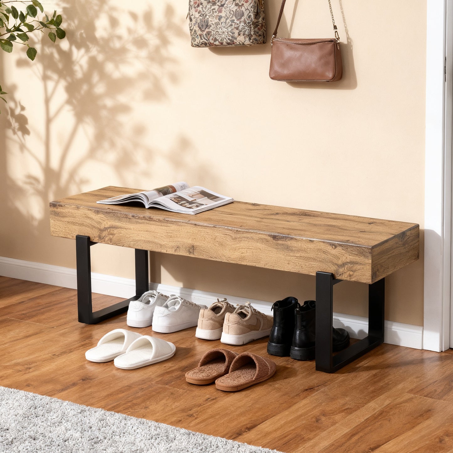 Beenon Rubberwood Bench | Natural Brown - Default - bench brown