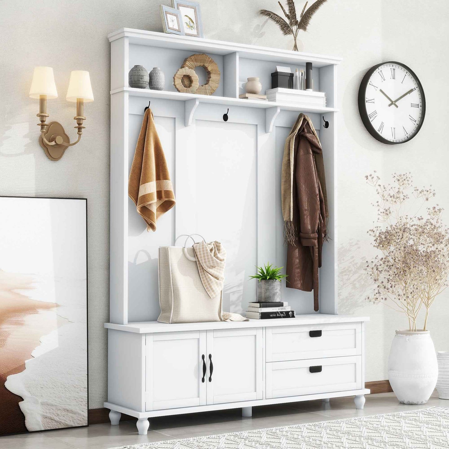 Bendet 80'' Hall Tree | White - - coat rack white wood