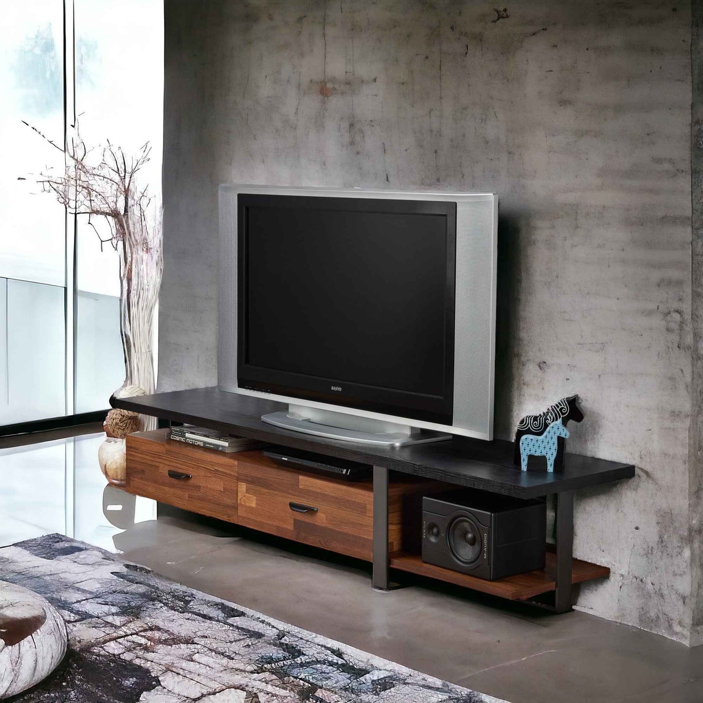 Elling Minimal TV Stand | Walnut & Black - Default - tv console