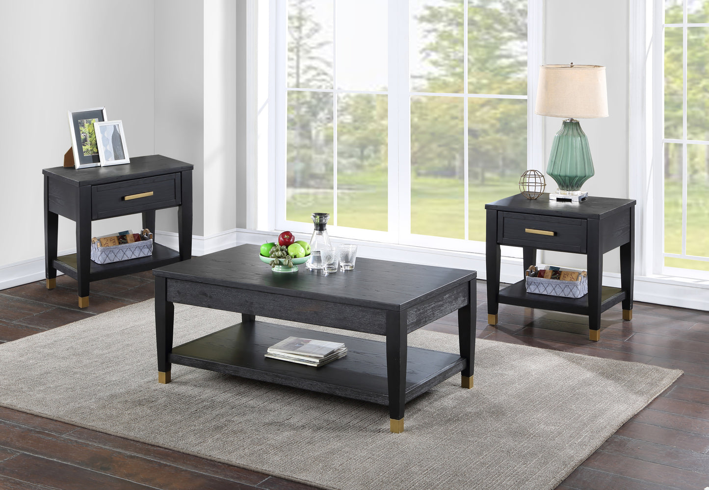 Yves - Cocktail & 2 End Table Set - Black - Default -