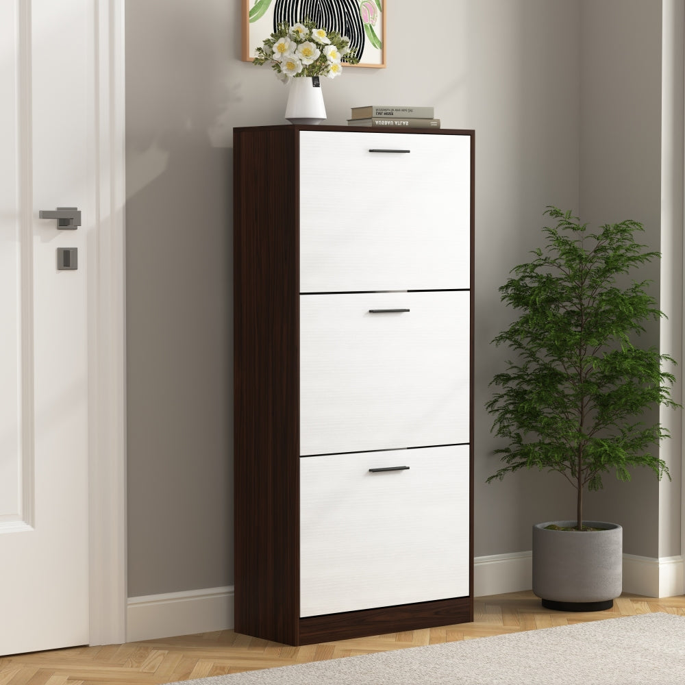 Stitudo Shoe Storage Cabinet | Walnut & White - - brown cabinet white wood