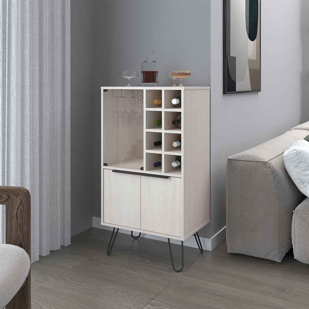 Isianel Bar Cabinet | White Washed Oak - - cabinet oak white wood