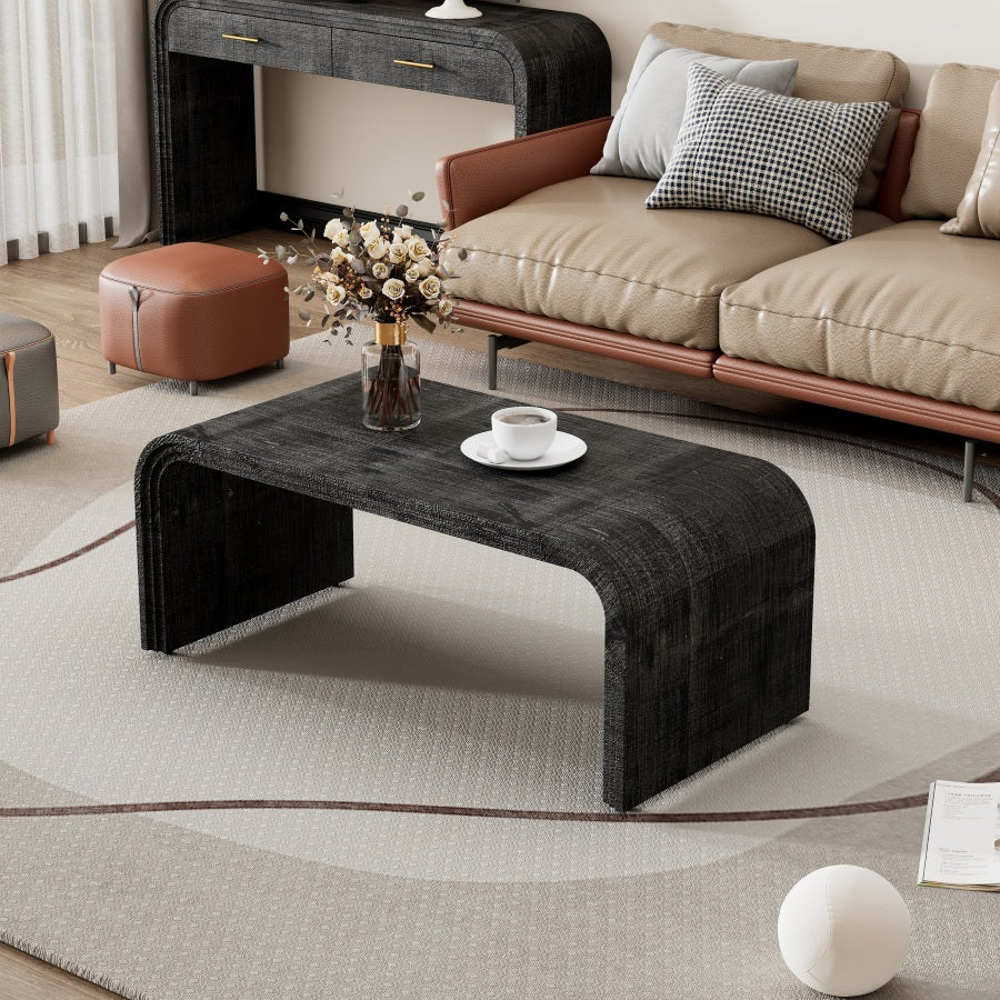 Strucia Minimalist Wooden Coffee Table | Curved Art Deco Design | Antique Black - Default - tables