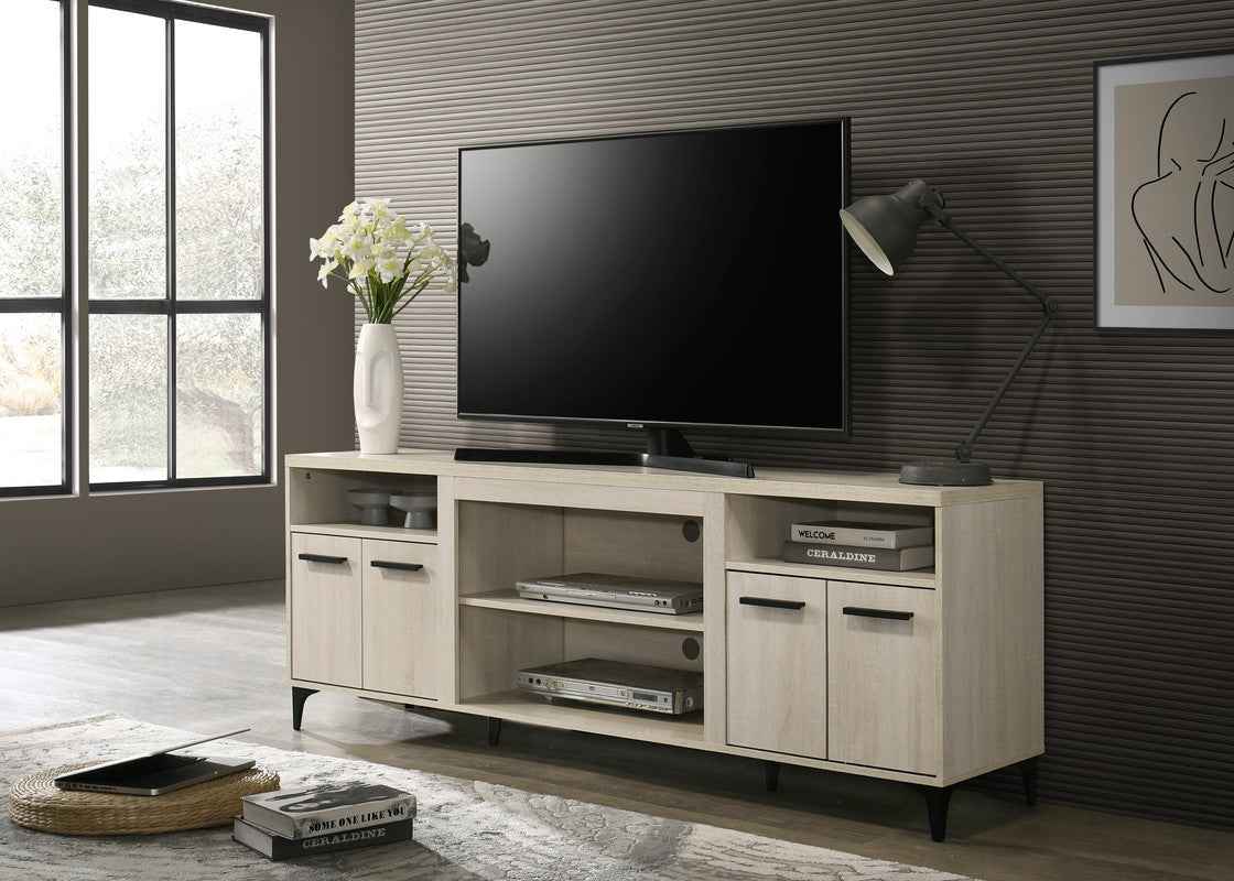 Evander 70' 4-Door TV Stand | Beige Oak - Default - tv console
