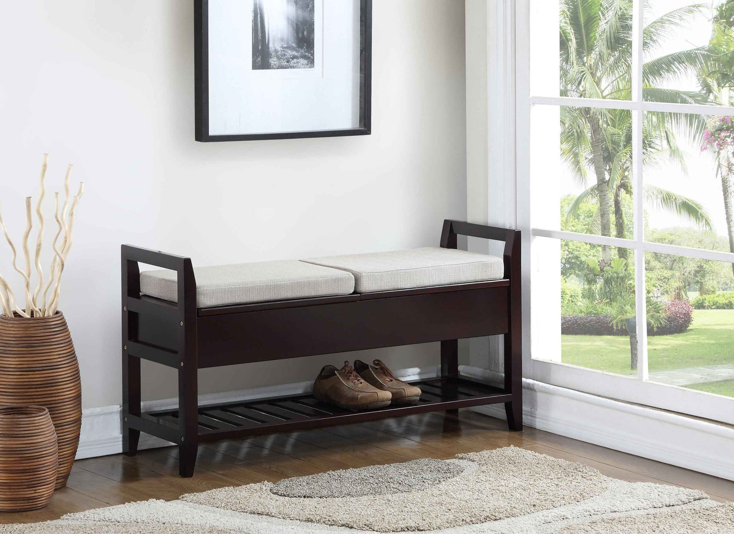Hucicot Entryway Storage Bench | Espresso - - bench brown wood