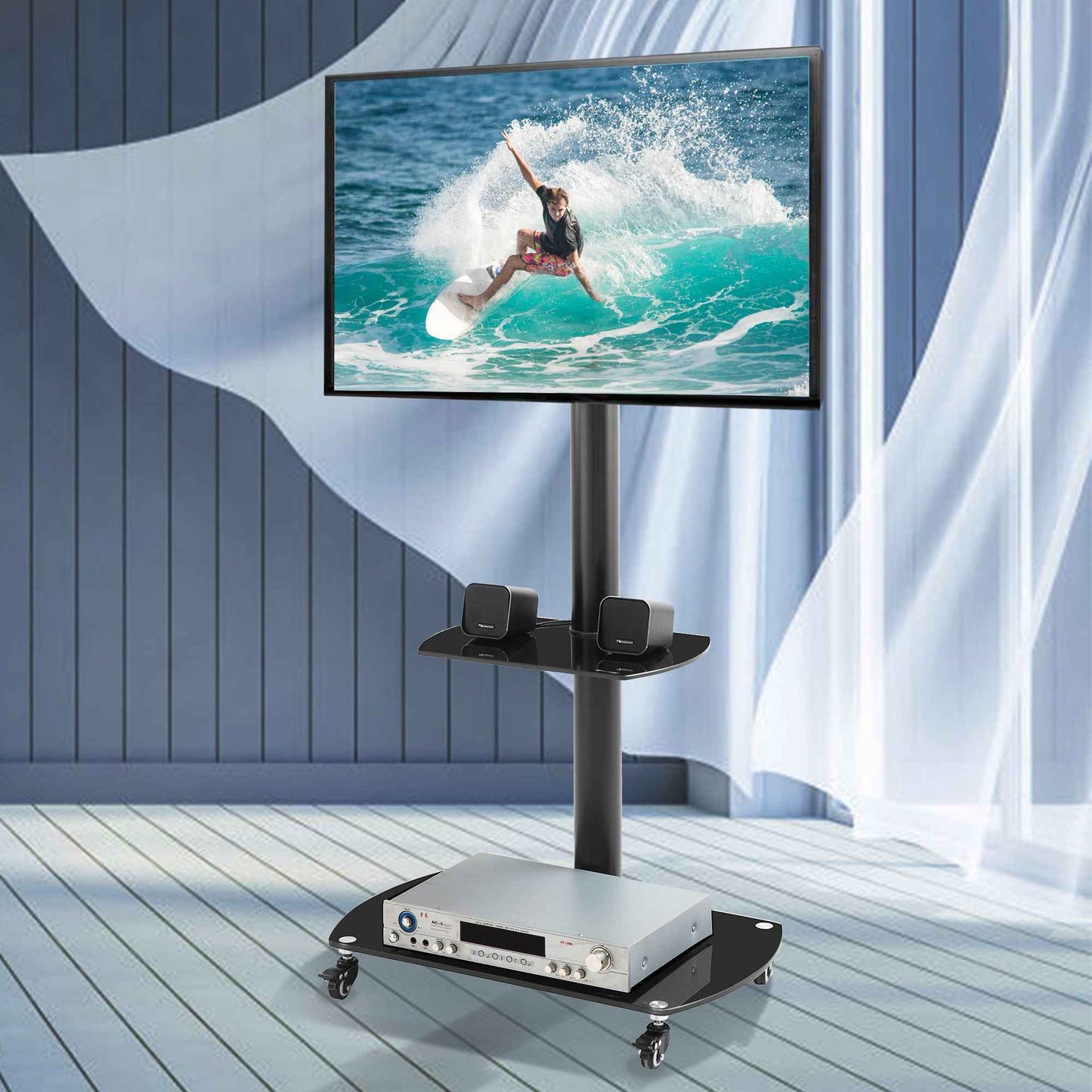 Edasar Multi-Function Mobile TV Stand | Height & Angle Adjustable | Black - Default - tv console