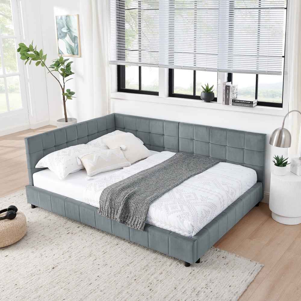 Abilitia Full Size Tufted Bed Frame | Grey Velvet - Default - beds