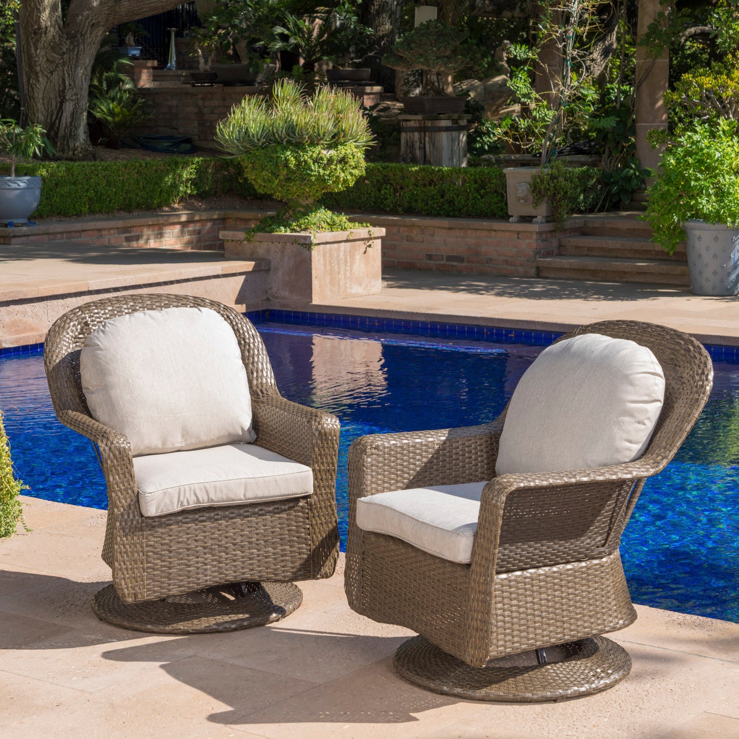 Liam Outdoor Swivel Club Chairs | Set of 2 | Beige - Default - garden furnishing