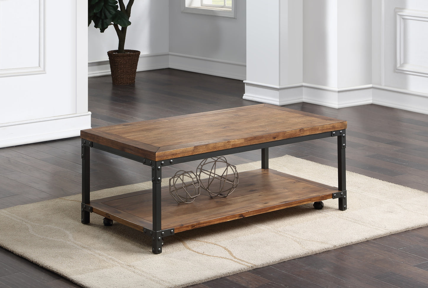 Wulleo Rustic-Industrial Coffee Table | Distressed Brown - Default - tables
