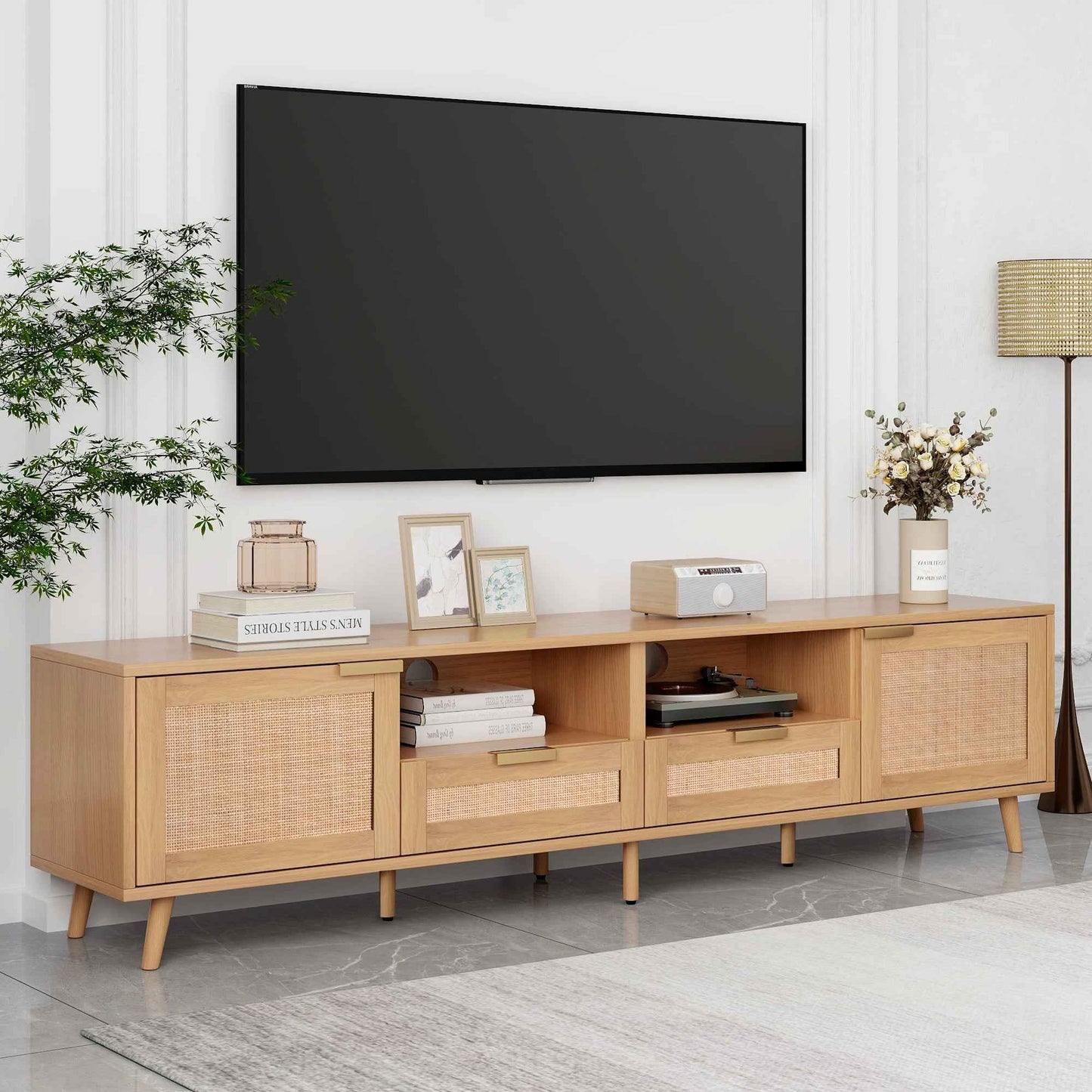 Erymia Rattan TV Stand | Natural Wood - Default - tv console
