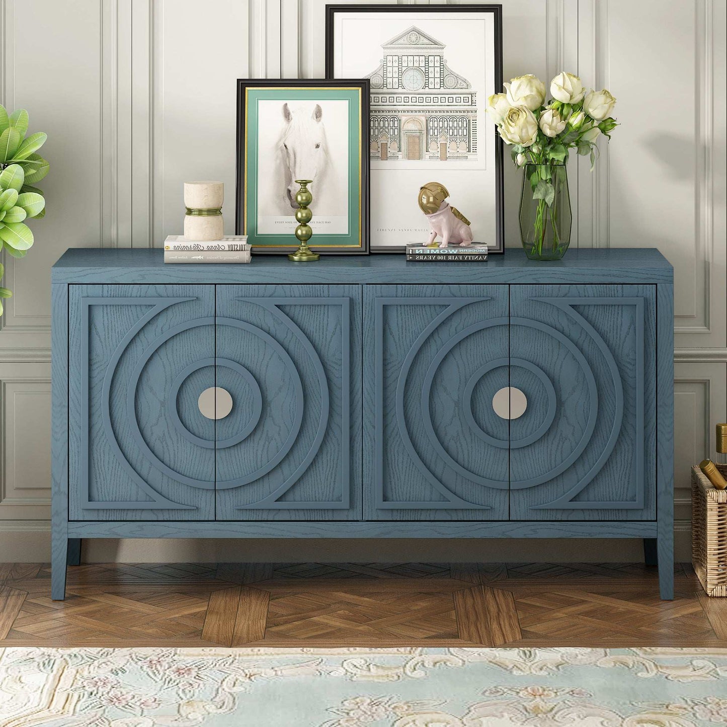 Adequn Retro Sideboard Cabinet | Antique Blue - Default - blue cabinet wood