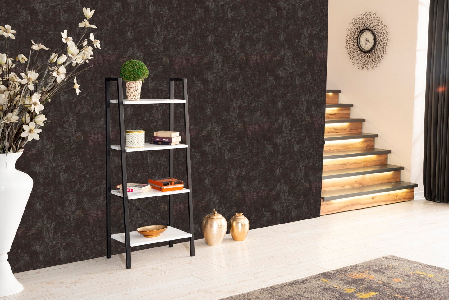Leon Modern Ladder Bookcase | White - - bookcase metal white wood