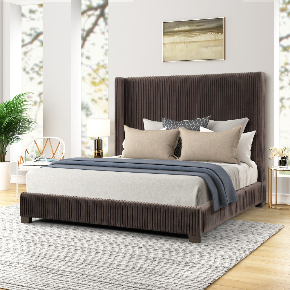 Norono Queen Corduroy Bed | Dark Brown - Default - beds