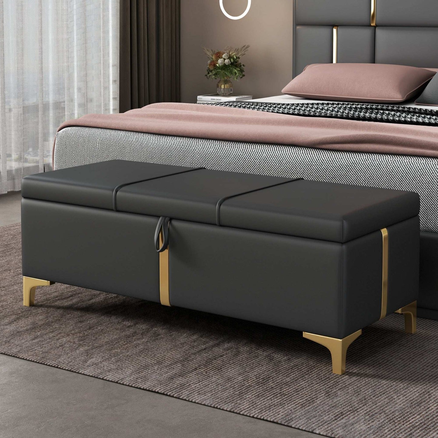Leorge Elegant Storage Bench | Black - Default - bench black