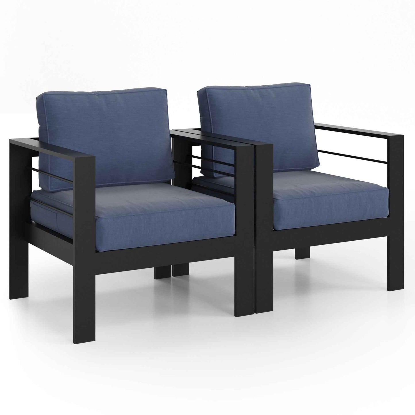 Fray 2-Piece Metal Modern Arm Chairs | Outdoor & Indoor Use | Black & Blue - Default - garden furnishing