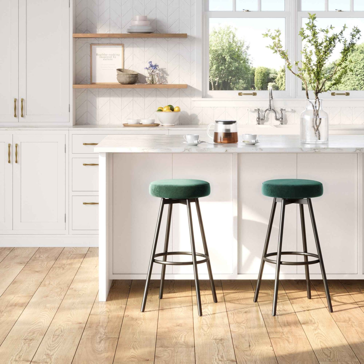 Largal Modern Velvet Bar Stools | Set of 2 | Emerald - Default - bar stools