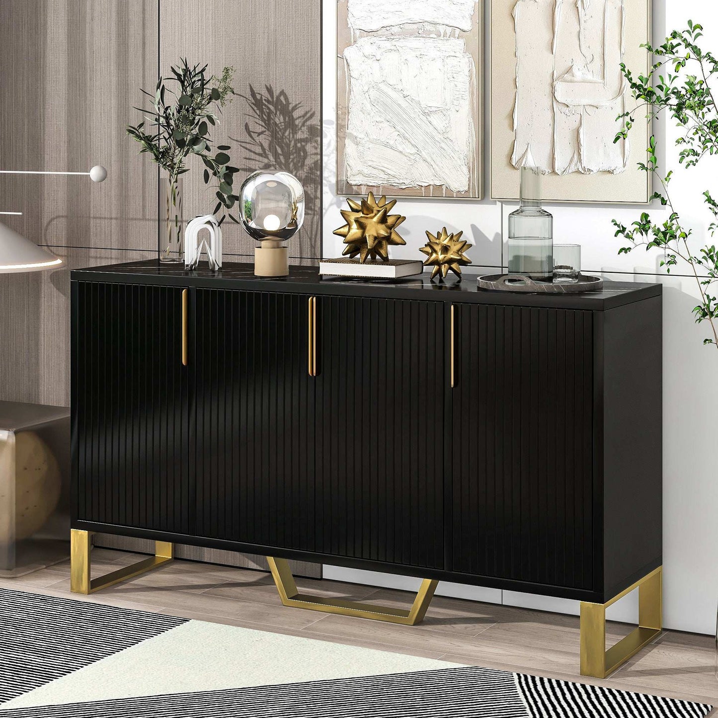 Racuso Modern Cabinet | Black & Gold - Default - black cabinet gold wood