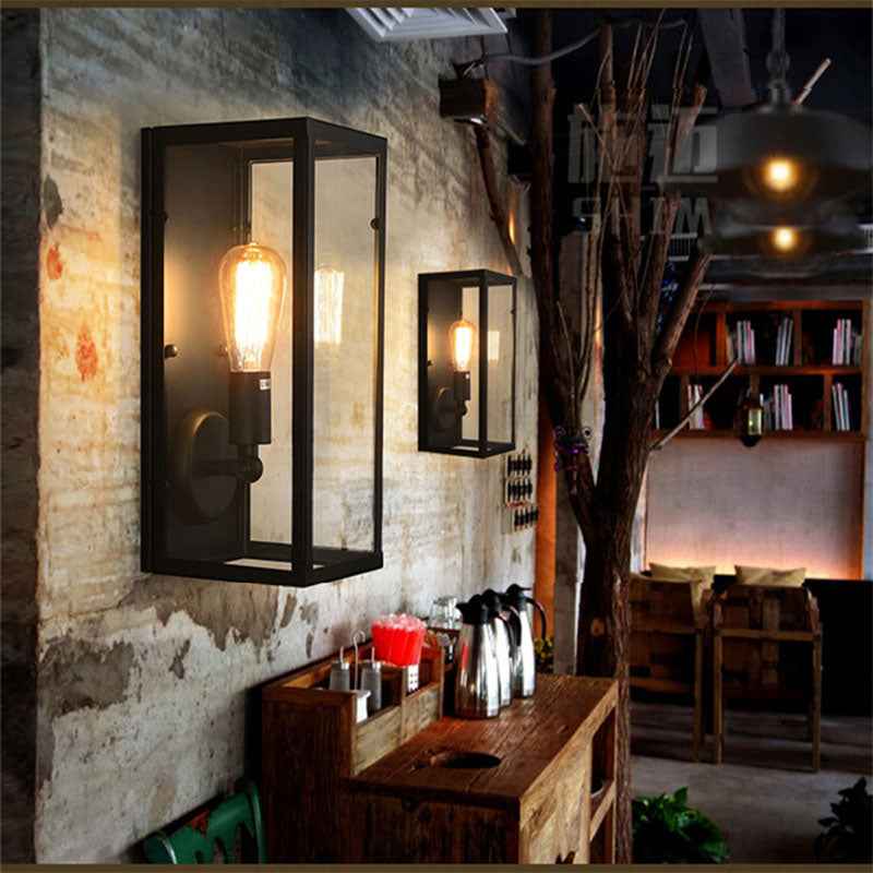 Houtal Retro Wall Light - - black flush-mount Wall Light