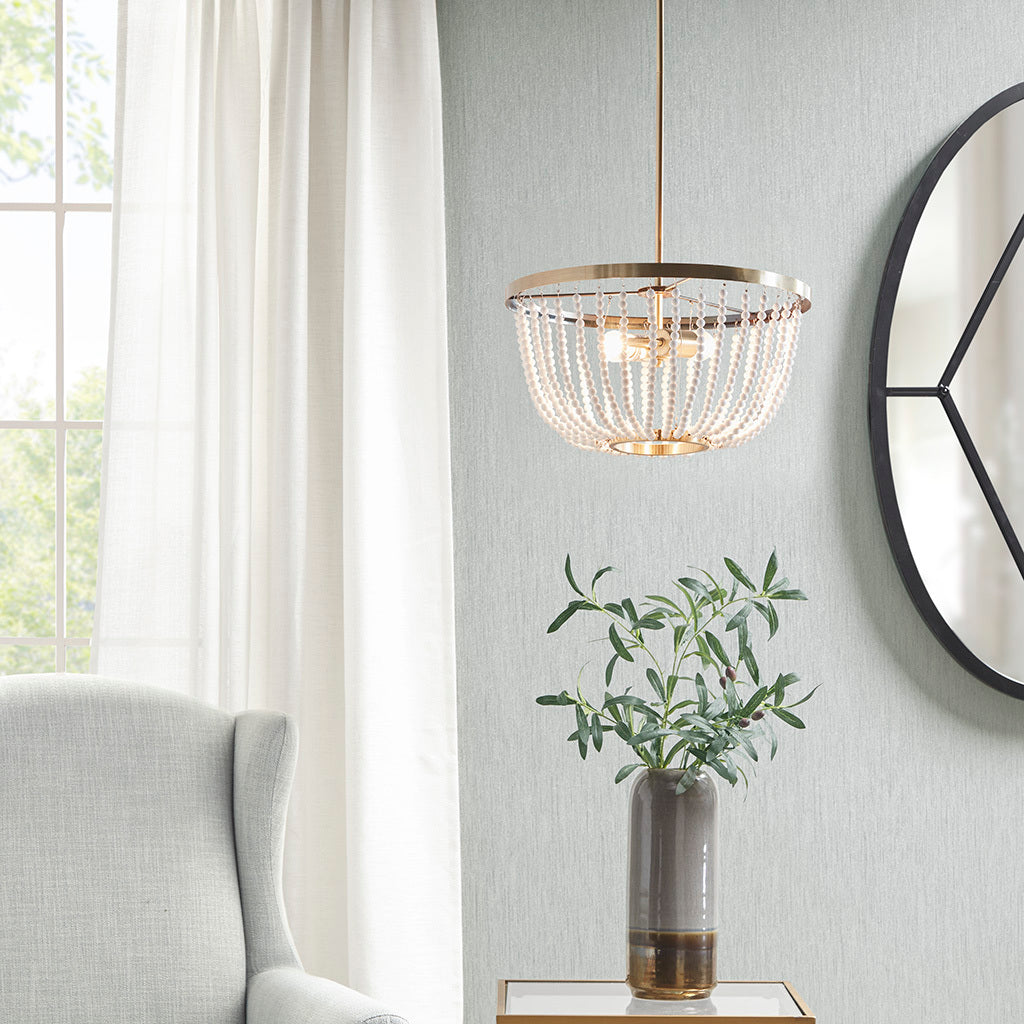 Riculen 2-Light Beaded Chandelier | Gold & White - Default - chandeliers