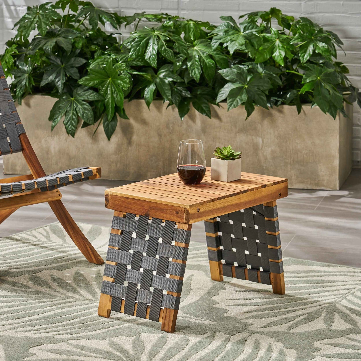 Huntsville Foldable Outdoor Side Table | Black & Brown - Default - garden furnishing