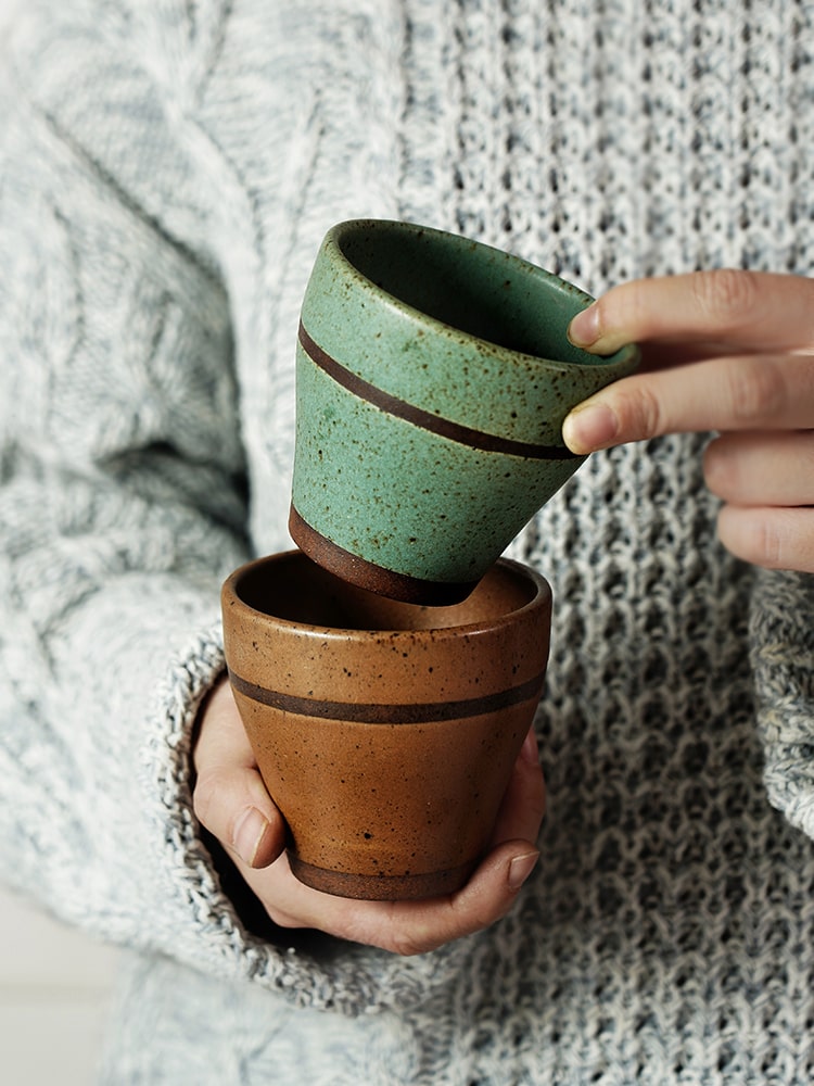 Japanese Style Ceramic Hand-painted Vintage Cup And Style Restaurant Tea - - beige brown Ceramic green light blue Mug
