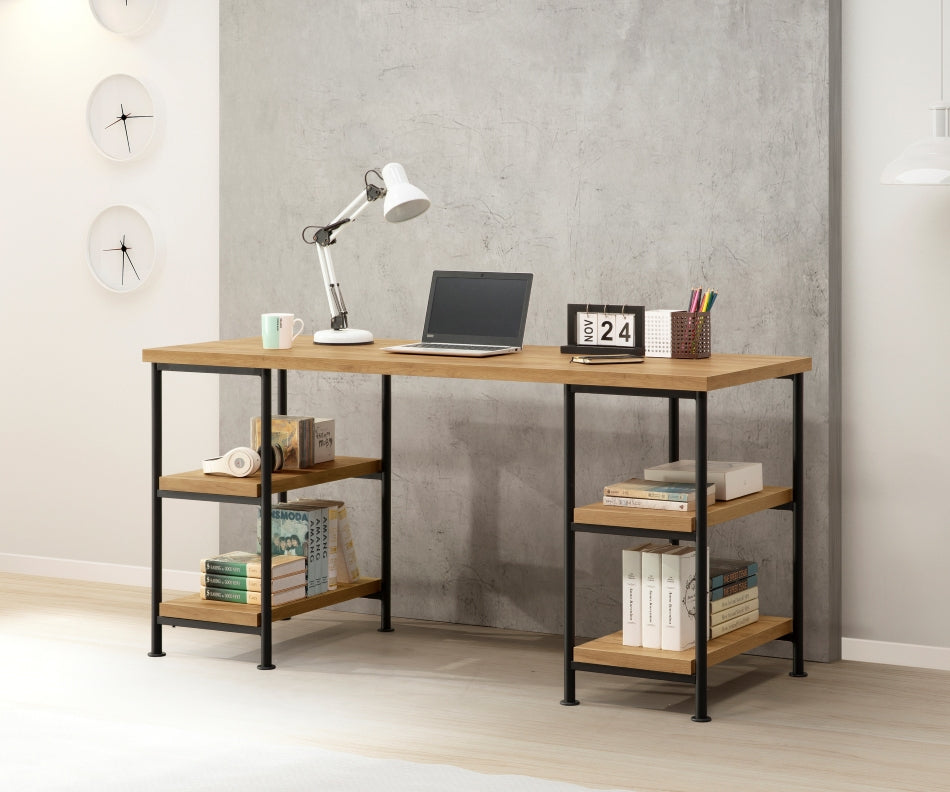 Nanzu Office Desk | Golden Oak & Black - - black desk gold oak office