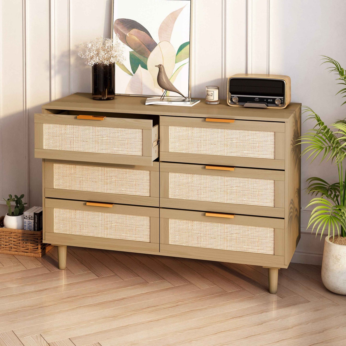 Heruka Rattan Storage Cabinet | Beige Oak - - beige cabinet wood