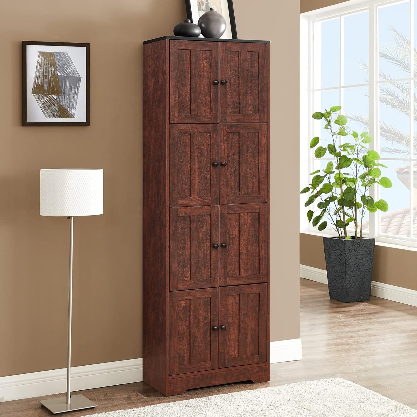Satissium 72.4" Tall Storage Cabinet | Walnut - - cabinet walnut wood
