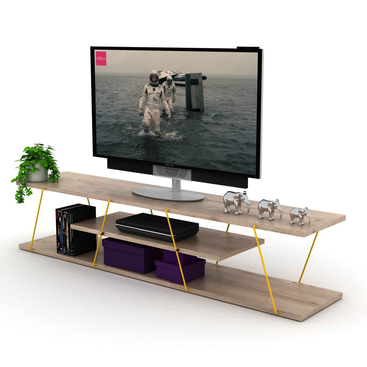 Fahuff Modern Open TV Stand | Oak - Default - tv console