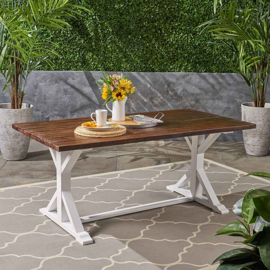 Cassia Farmhouse Outdoor Dining Table | Dark brown & White - Default - garden furnishing
