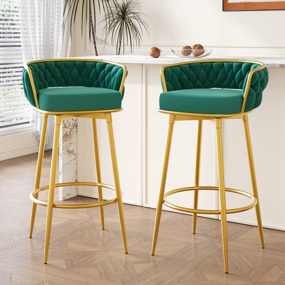 Nauvis Glam Swivel Bar Stools | Set of 2 | Emerald & Gold - Default - bar stools