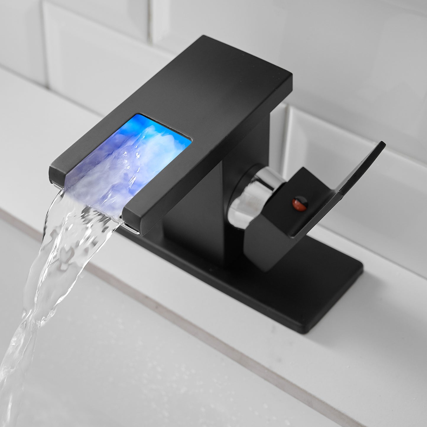Oquid Waterfall Bathroom Faucet | 3 Colors LED Light | Black - Default - bathroom faucets