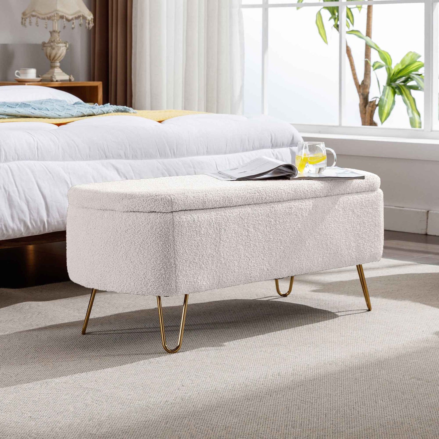 Dushuga Ottoman Bench | White Fur - - bench white