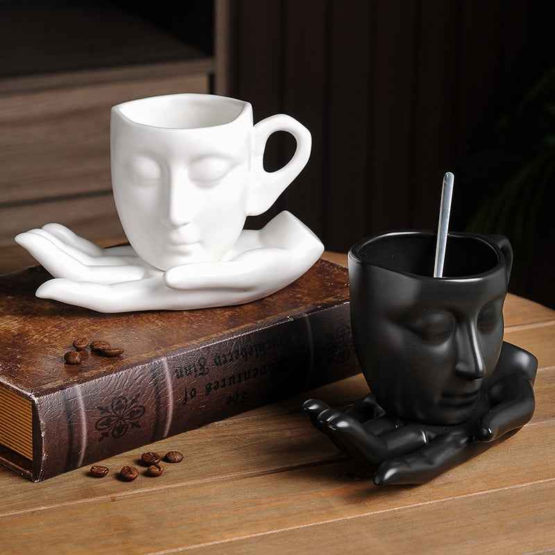 High Temperature Ceramic Creative Abstract Art Hand Fragrance Coffee Cup - - black Ceramic Mug silver white