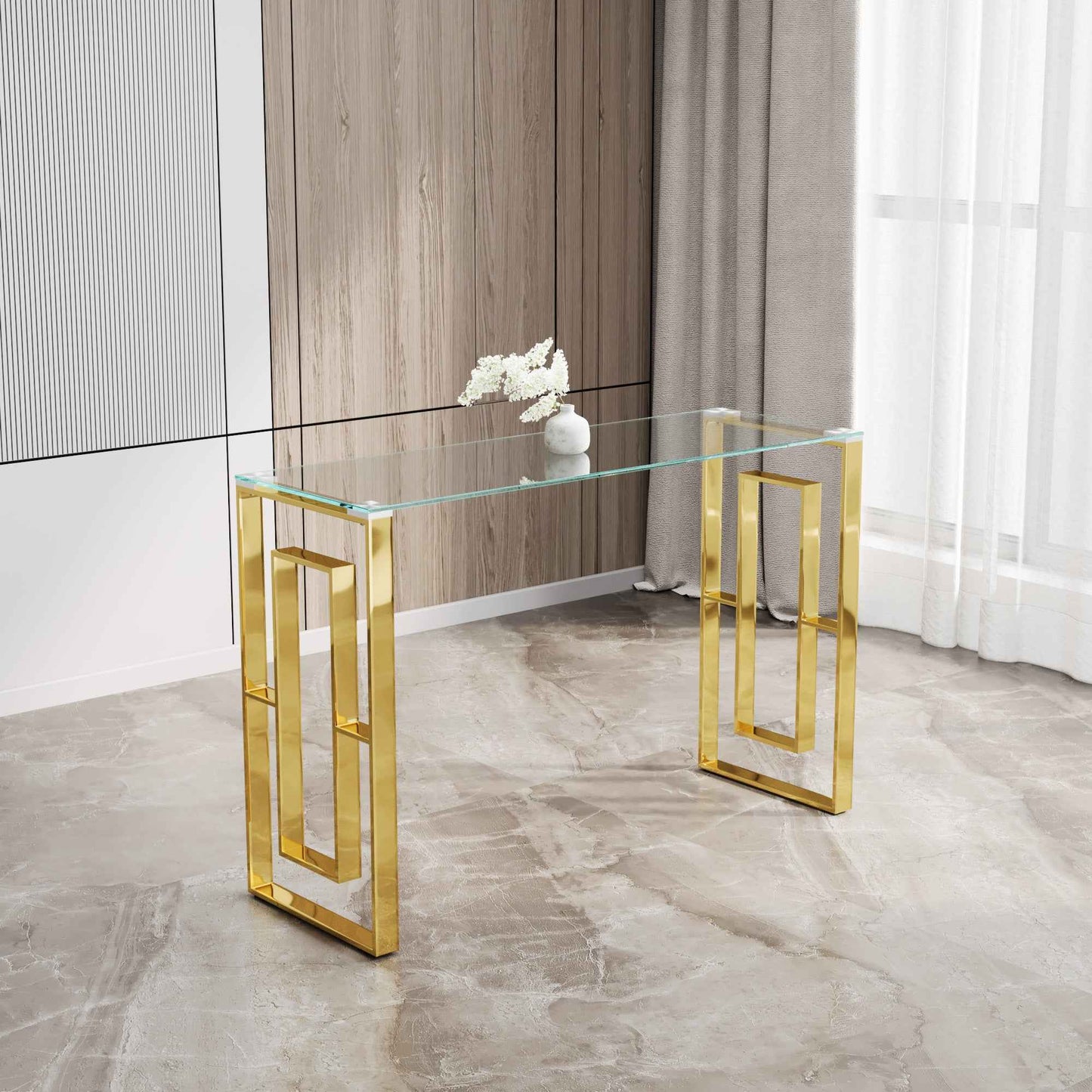 Ilaston Stainless Steel & Glass Console Table | Golden - Default - tables