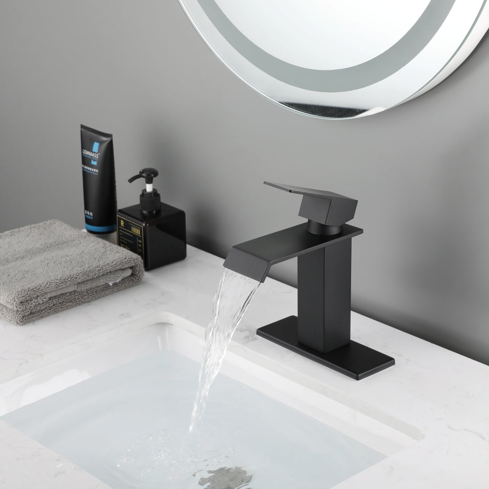 Nevroni Waterfall Bathroom Faucet | Matte Black - Default - bathroom faucets