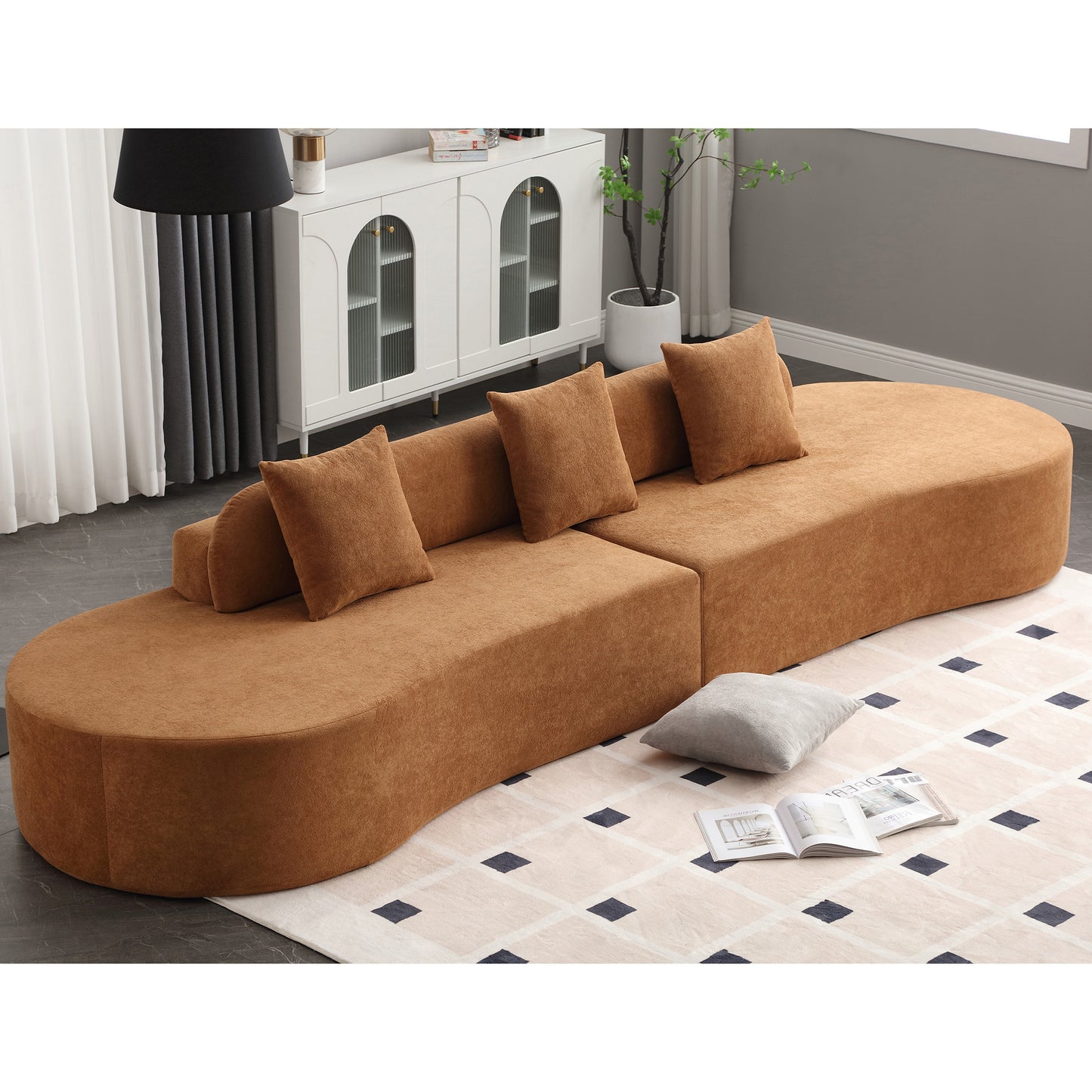 Lethus Modern Curved Sofa | Brown - - sofa