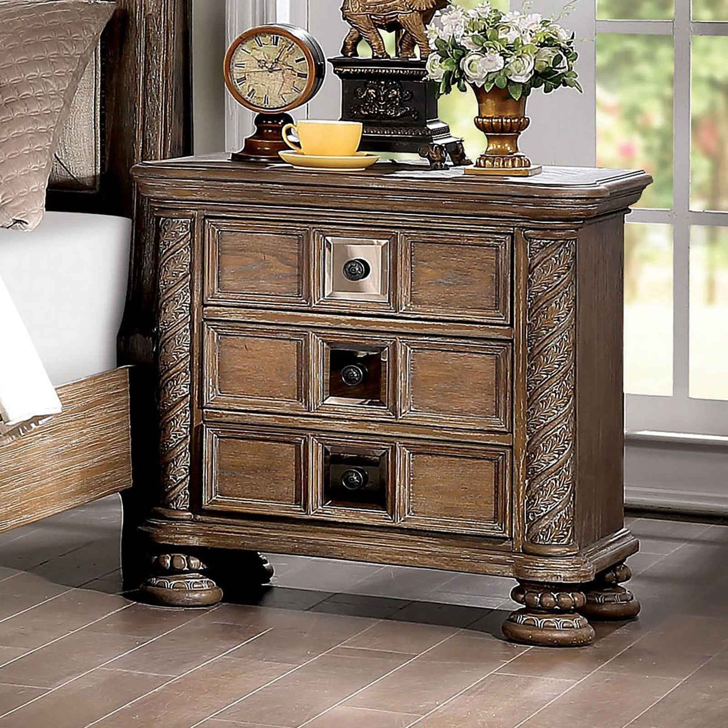 Fendwe Solid Wood Vintage Nightstand | Rustic Brown - Default - nightstand