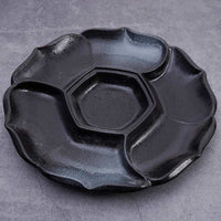 Japanese-style Ceramic Compartment Tray Four-grid Marinated Meat - Blue-Black - beige black blue Ceramic Plate Tray