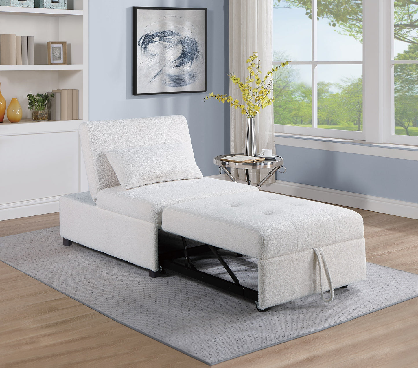 Laurono Lounge Chair Bed | White Linen - - lounge chair