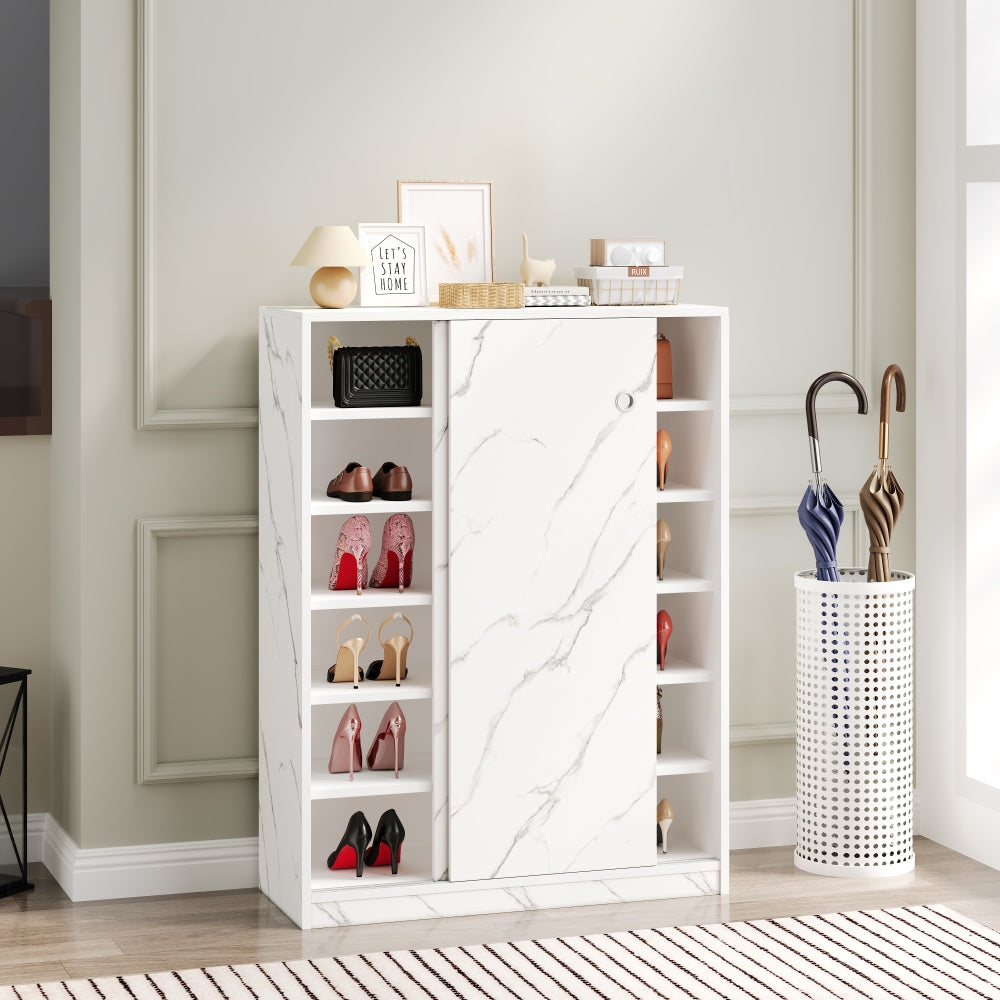 Lesoto Marble Shoe Cabinet | White - - cabinet white wood